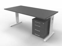 Büromöbel-Set OR1W Schreibtisch mit Rollcontainer Gestell Weiss Dekor Grafit